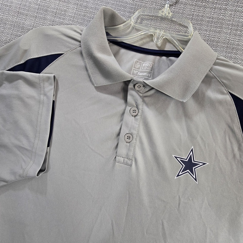 Dallas Cowboys Shirt Mens Large Gray Navy NFL Football Polo Short Sleeve